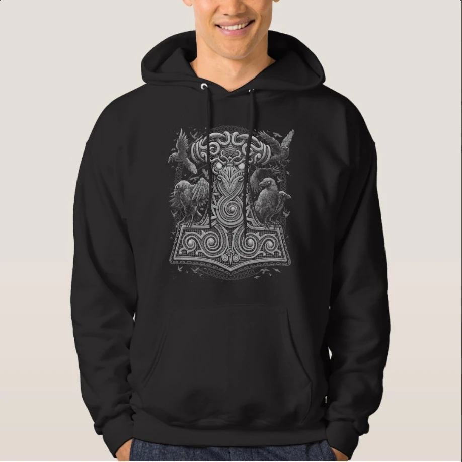 

Norse Myth Odin Ravens Mjolnir Amulet Thor Hammer Pullover Hoodie New 100% Cotton Comfortable Casual Mens Sweatshirt Streetwear