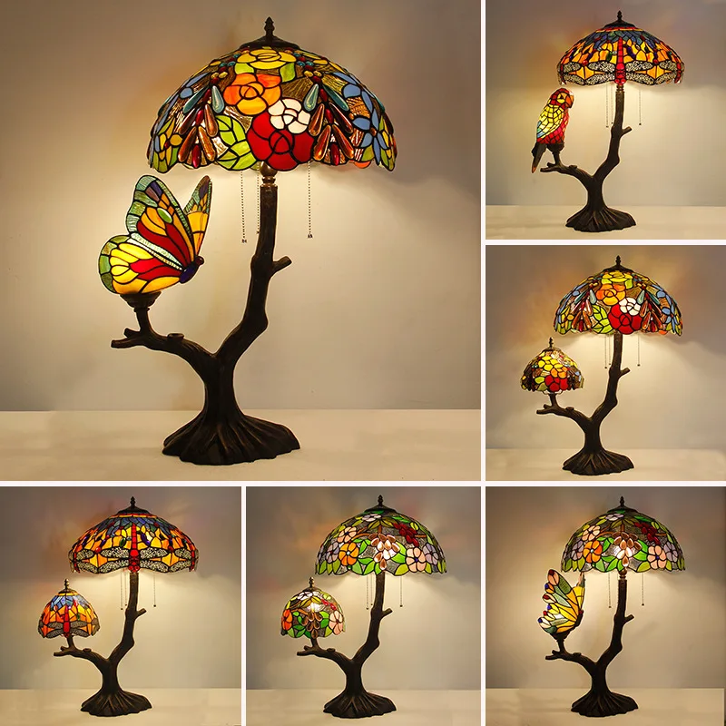 

European American Tiffany Style Creative Cozy Personalized Table Lamp for Living Room Bedroom Club KTV Villa Glass Lighting