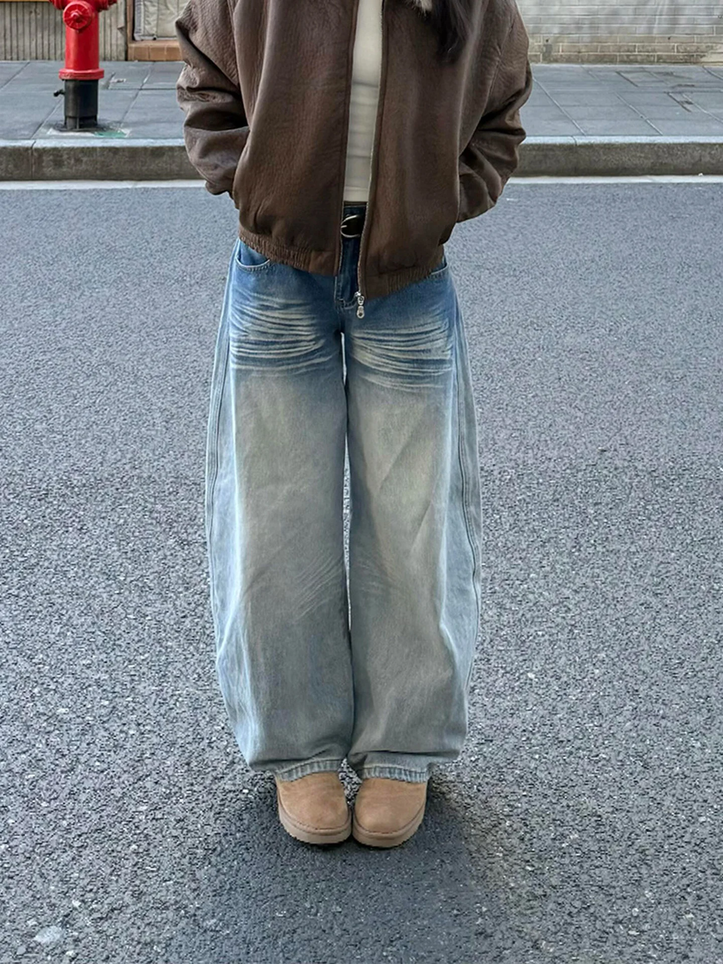 plus Size American Retro Casual Denim Jeans Women's Autumn Winter New Sle Pear ape Light Colored Straight Leg Pants