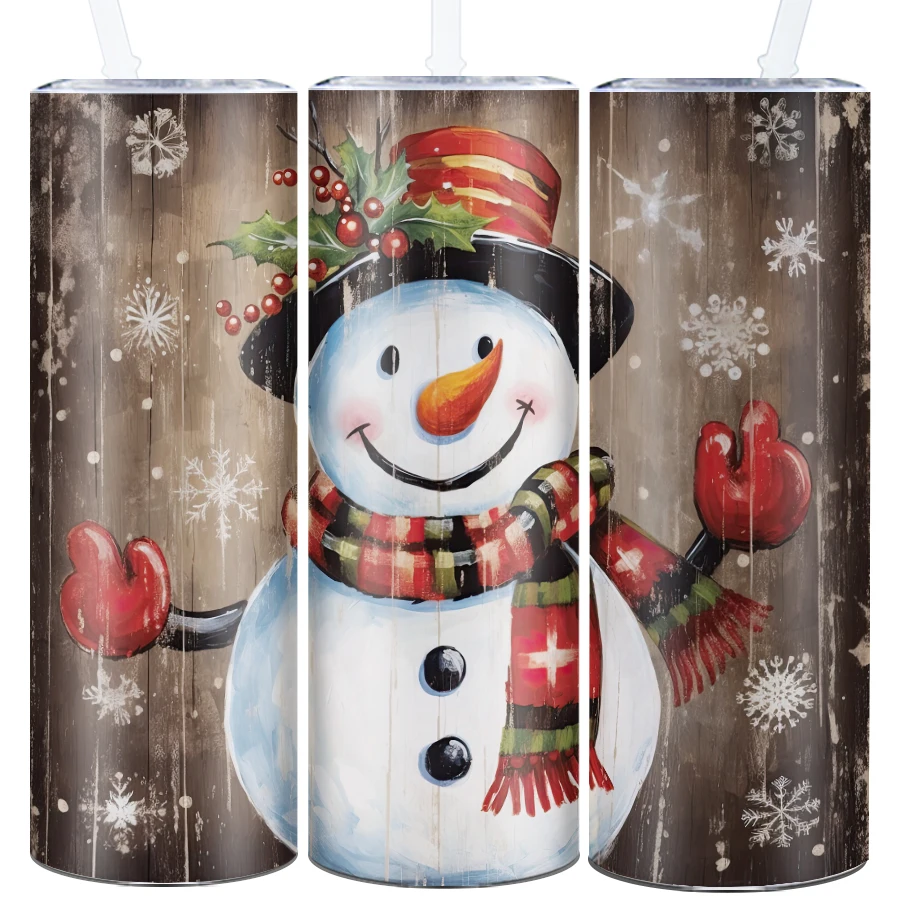 1Pc Party Coffee Tumbler Straw Lid Merry Christmas 20oz Skinny Tumbler 3D Print Christmas Snowman Drink Cup Family Holiday Cups