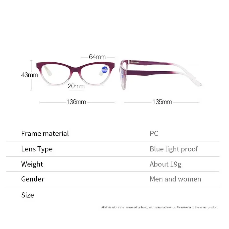 2024 Cat Eye Reading Glasses for Women  Anti Blue Light Eyeglasses Presbyopia Glasses Hyperopia Eye Protection Far Sight Glasses