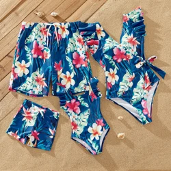 PatPat Family Matching Floral Drawstring Swim Trunks or Flutter Sleeves Knot Side One-piece Swimsuit Suitable for Summer Season