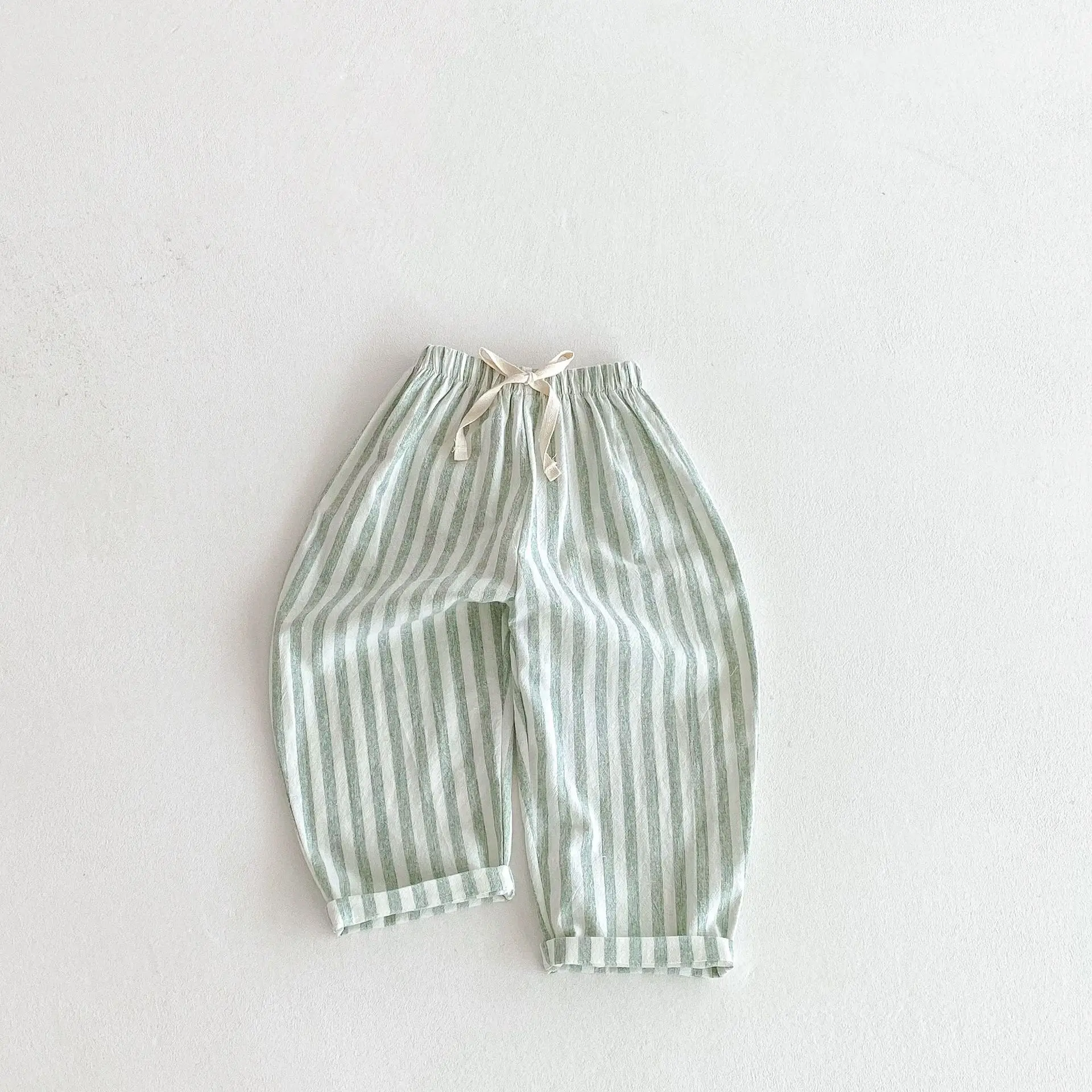 Summer Baby Mosquito Pants Men's and Women's Striped Strap Casual Pants Loose and Comfortable Children's Thin Hemp Cotton Pants 5