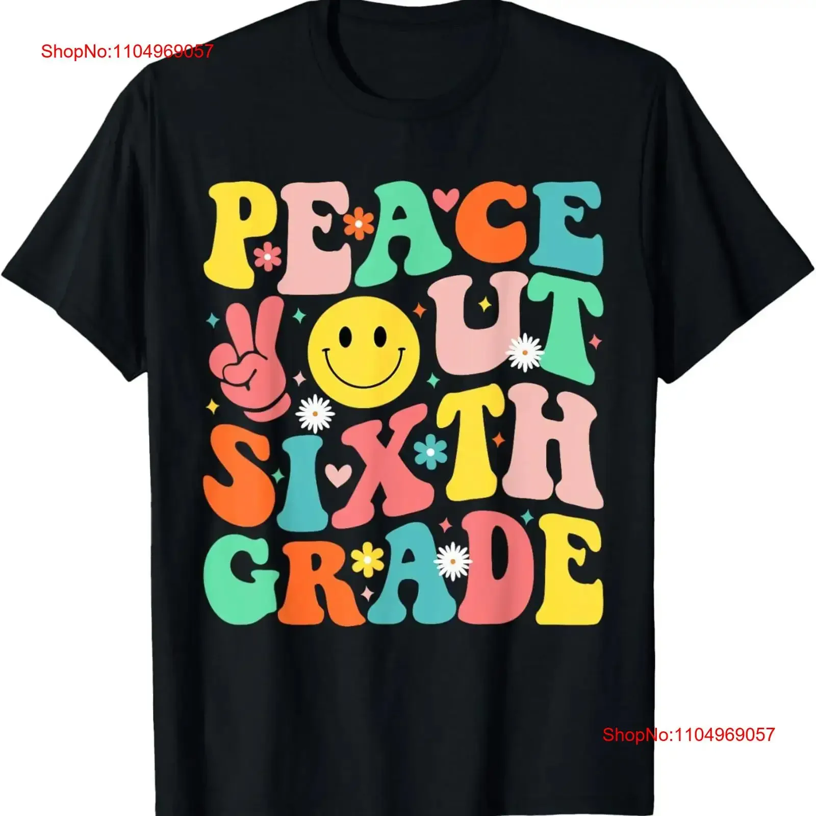 

Peace Out Sixth Grade Groovy 6th Last day of school T Shirt vintage Washed designer clothes Casual Stylish Versatile graphic