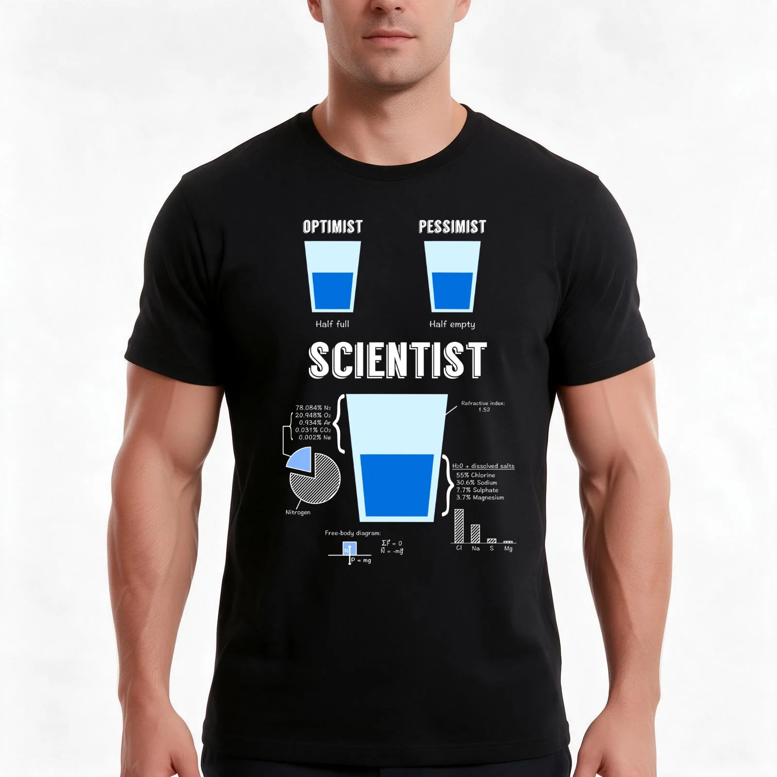 Optimiste... pessimiste... SCIENTIFIQUE ! T-shirt, T-shirt en coton décontracté pour l’été, hauts amples de style streetwear, imprimé graphique vintage.