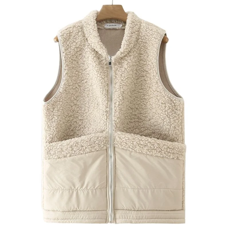 Autumn and Winter New Top for Middle and Old Age Women\'s Lamb Fleece Vest Wearing Over the Shoulder Young Mom Thickened Tank Top