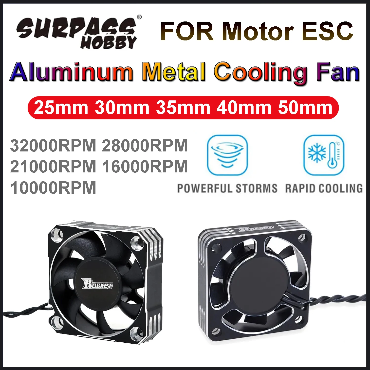 Rocket RC Metal Cooling Fan 25mm 30mm 35mm 40mm 50mm Heat Dissipation Fan for 1/5 1/8 1/10 RC Crawler Car RC ESC Brushless Motor