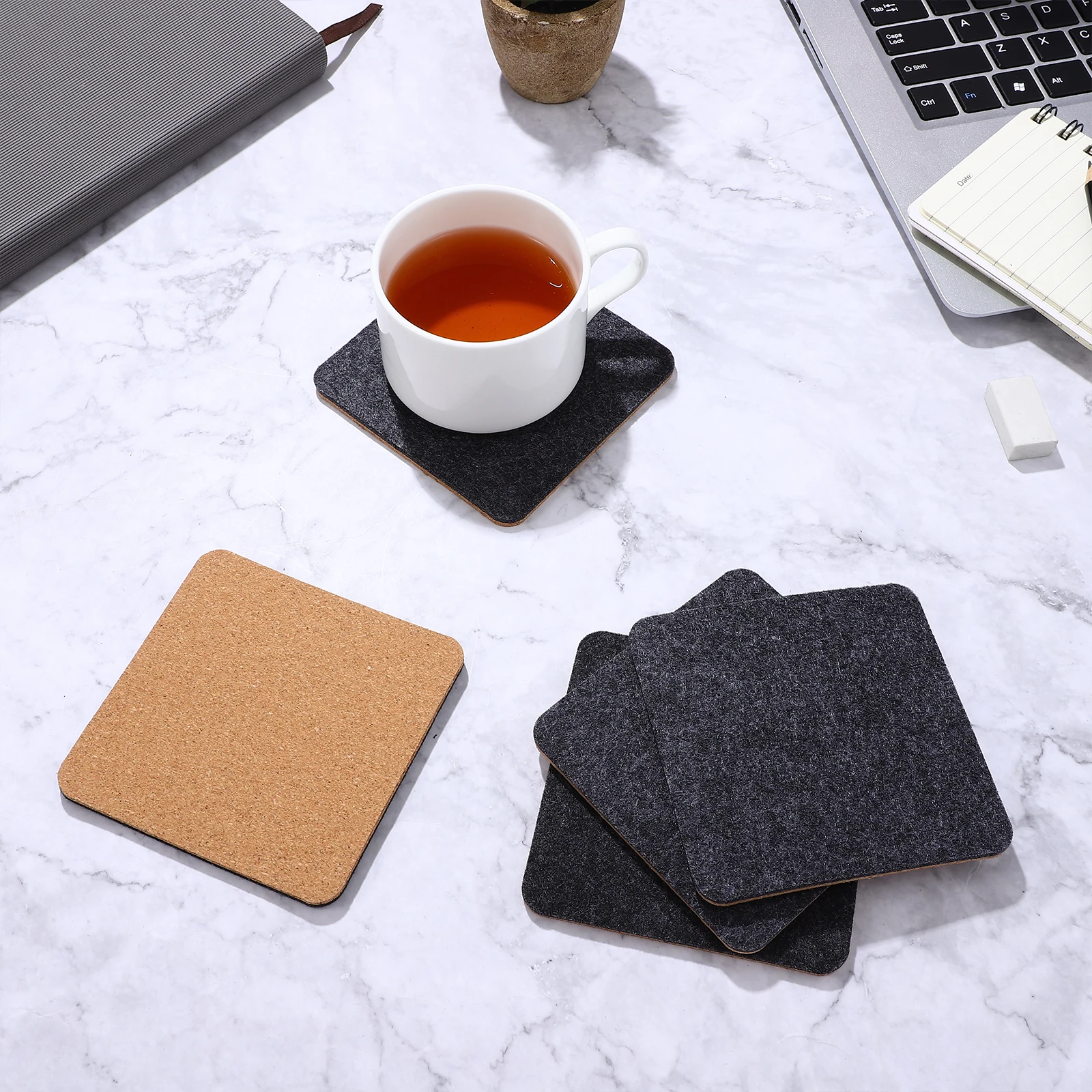 

8 Pcs Coaster Cup Coasters Mats Table Non-slip Felt for Drinks Pads Square Cork Placemats