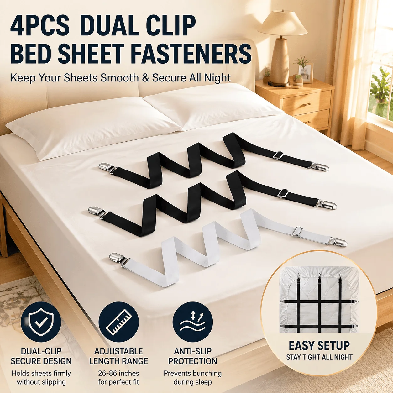 Bed Sheet Fasteners Grippers Clips Adjustable Elastic Straps Mattress Corner Holders Anti-Slip Suspenders For Bedding Sofa