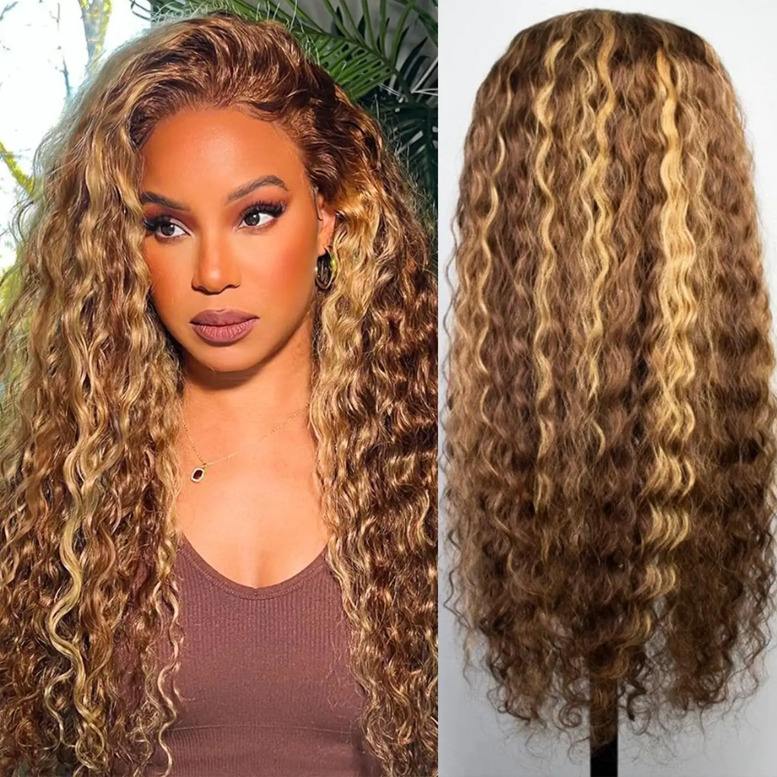 

26inch Glueless Deep Wave 4/27 Highlight Transparent Lace Front Wigs Human Hair Wet and Wavy Curly Lace Frontal Wigs Pre Plucked