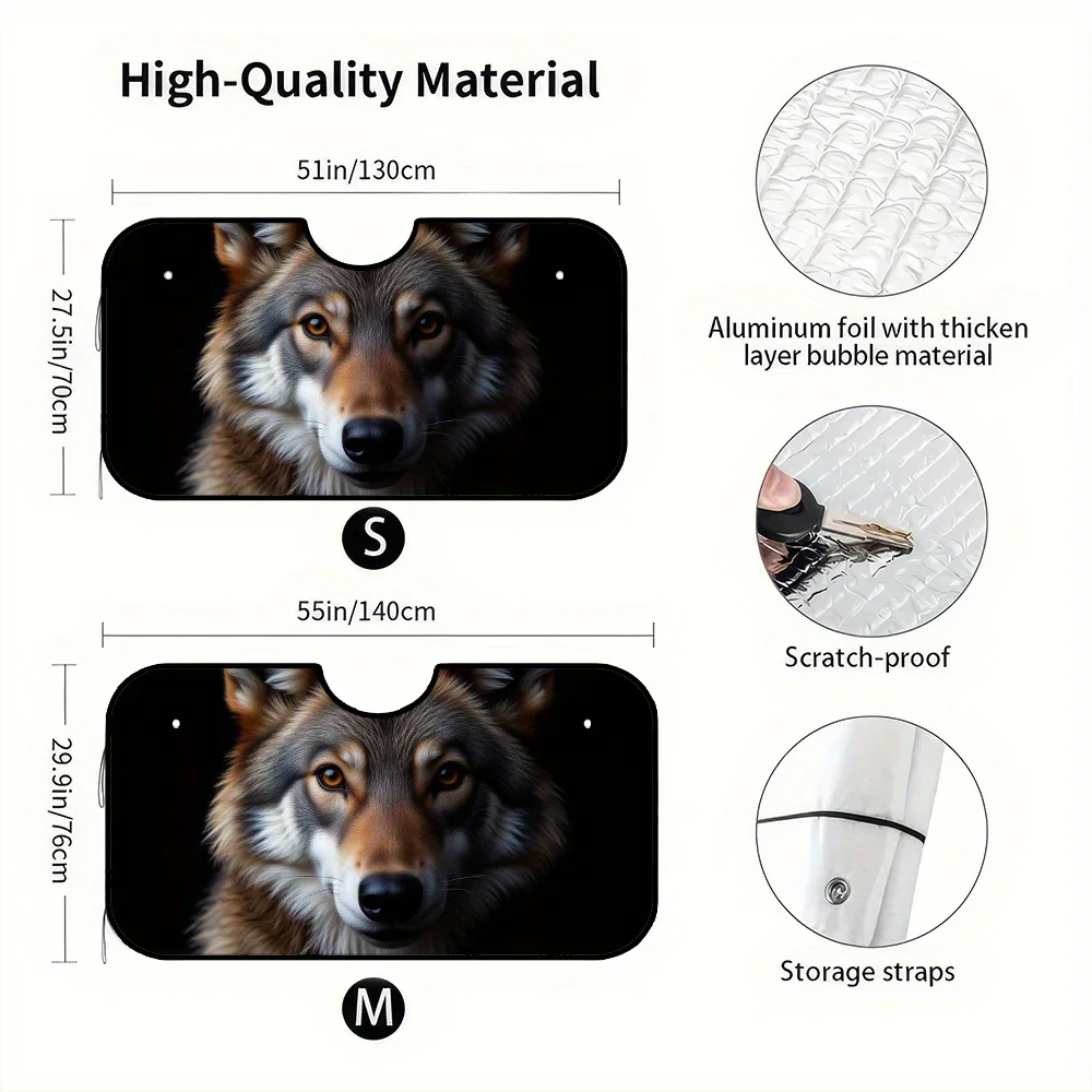 1pc, Majestic Wolf Image Front Car Sunshade, Collapsible Sun Visor For Windshield Application, Crafted For Comfortable Driving,