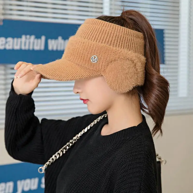 Winter Warm Knit Hats Warm Messy High Bun Ponytail Visor Beanie Warm Newsboy Skull Winter Warm Hats Accessories