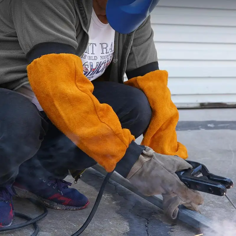 

1 пара термостойких огнестойких промышленных рабочих рукавов из искусственной кожи для защиты рук при сварочных работах