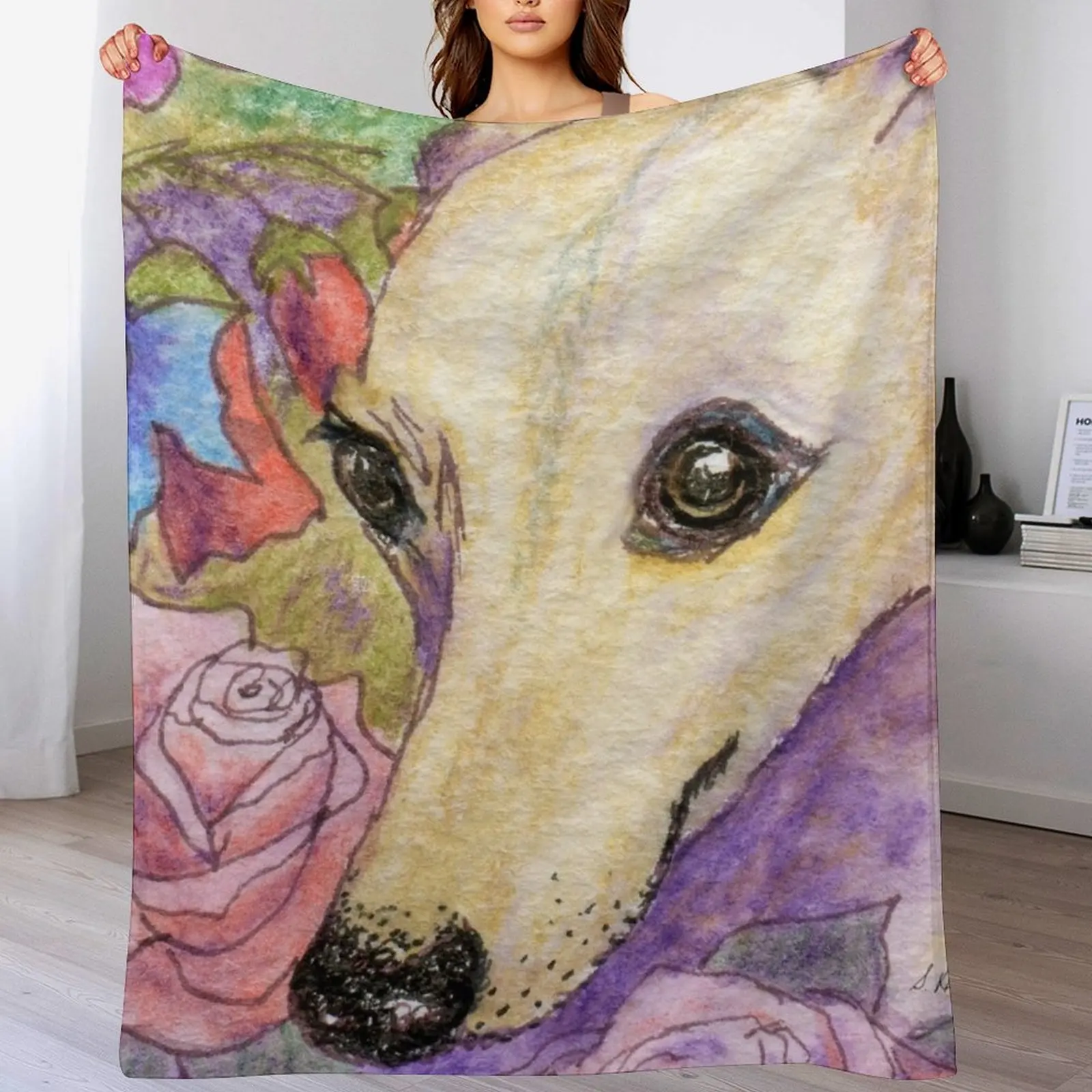 

Shy flower whippet greyhound dog hiding in the garden Throw Blanket warm winter Large Summer Thermal Blankets