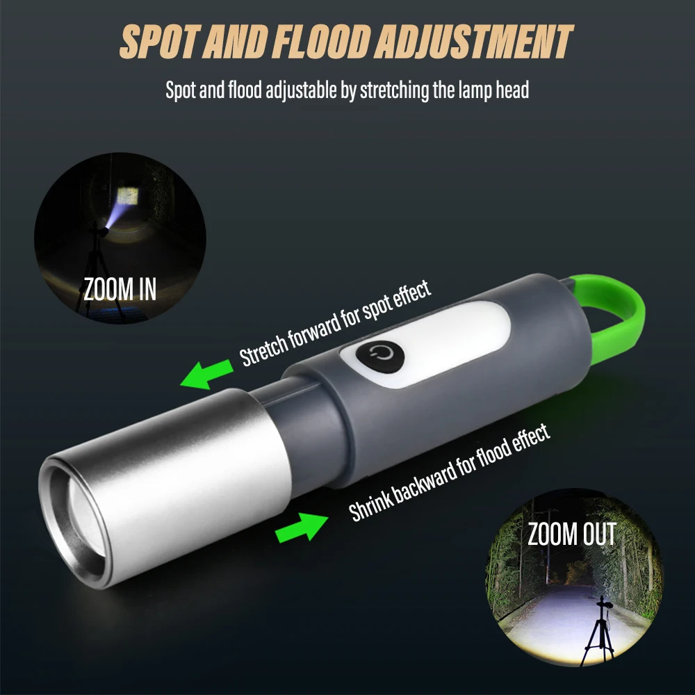 Super Bright LED COB Flashlight Mini Keychain Light Portable Searchlight Outdoor Camping Light with High Bright COB Side Light