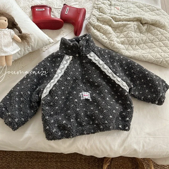 Casaco para Meninas 2025 Outono Inverno Nova Roupas Infantis Estilo Coreano Casaco de Algodão com Zíper e Clip de Lã de Cordeiro Simples