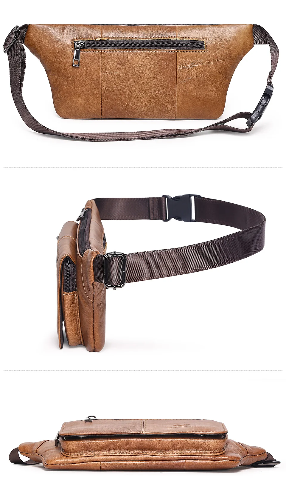 HUMERPAUL Herren-Hüfttasche aus echtem Leder, mehrere Taschen, Brusttaschen, verstellbarer Riemen, langlebige Hüfttasche für tägliche Reisen und Outdoor – Detail 13