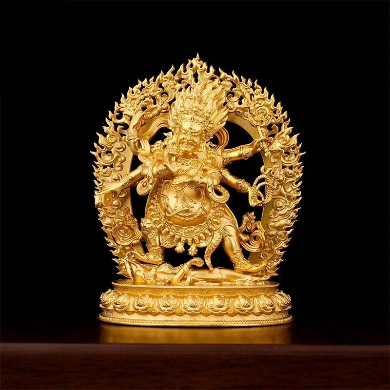 Collect Tibet Buddhism Brass Copper 6 Arms Mahakala Wrathful Deity Buddha Statue