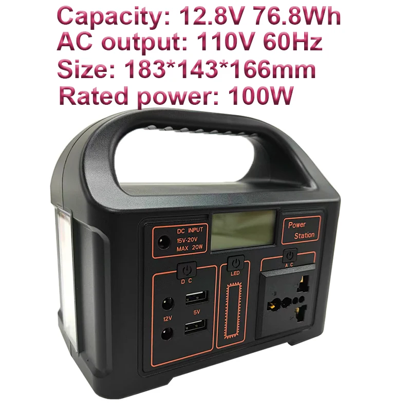 

Портативная зарядная станция 100 Вт, 76,8 Вт·ч, внешний аккумулятор для экстренных ситуаций на природе, кемпинга, портативный источник питания