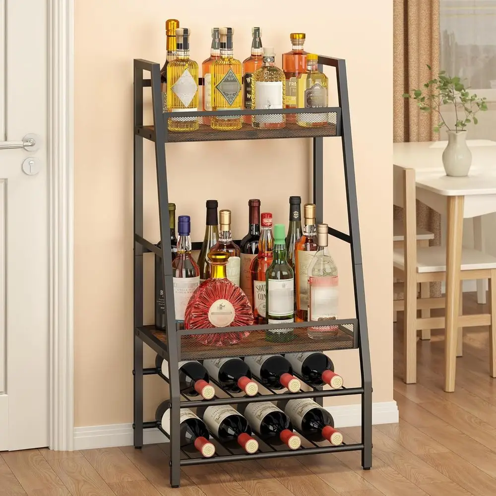

4-Tier Trapezoid Wine Rack, Stepped Mini Liquor Cabinet Bar Stand, Whiskey Liquor Bottle Display Shelf for Living Room, Kitchen