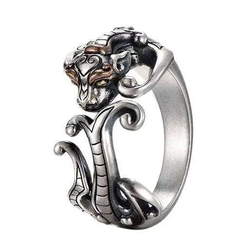 الرجعية القديمة Chilong خاتم الرجال التايلاندية الفضة الدائري الاتجاه الوطني التصميم الإبداعي الراقية افتتاح حلقة #1