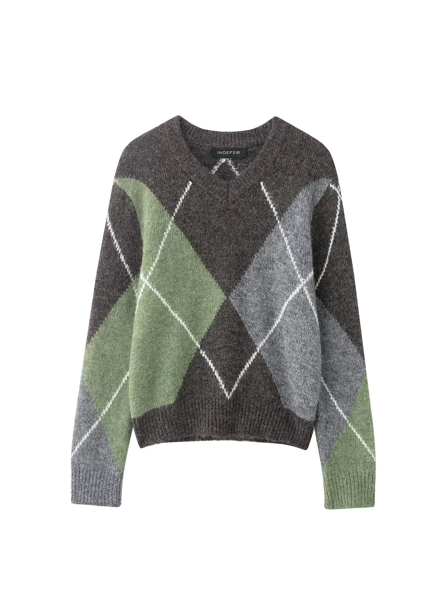 Women Checked Knit Pullover Korean Style Sweater 2000s Vintage Long Sleeves Cozy Cashmere Sweater For Women Clothes Winter 2025