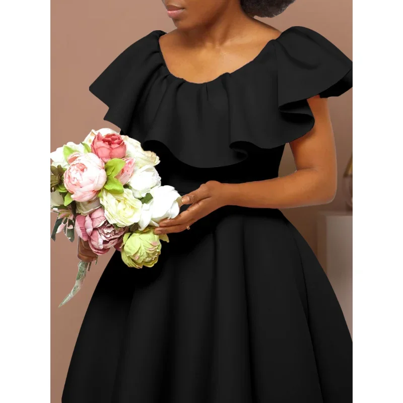 

Индивидуальное платье больших размеров с рюшами и короткими рукавами 2025, женское однотонное большое бальное платье, женское летнее вечернее облегающее пышное платье