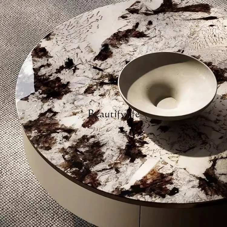 *Natural marble coffee table light luxury round Italian minimalist luxury stone coffee table