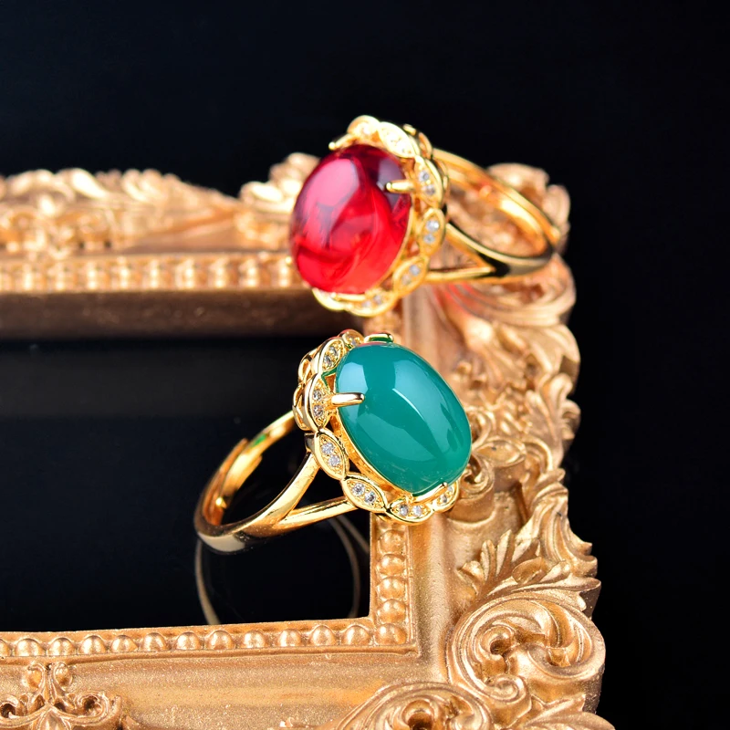 SINLEERY-Anéis de zircônia cúbica para mulheres, pedra oval, anéis grandes, amarelo, cor dourada, vintage, verde, vermelho, preto, luxo