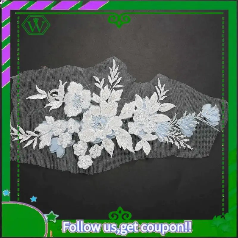 A18P-4X frisado perfuração quente renda nupcial frisada flores bordados remendos céu azul