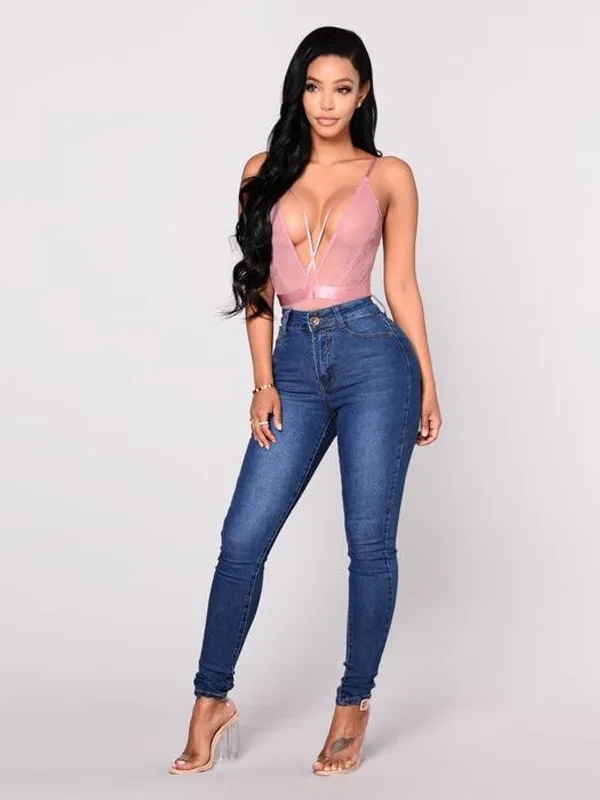 

High Elasticity Women's Skinny Jeans Cross-Border High Waist Straight Leg Denim Pants plus Size Winter Collection