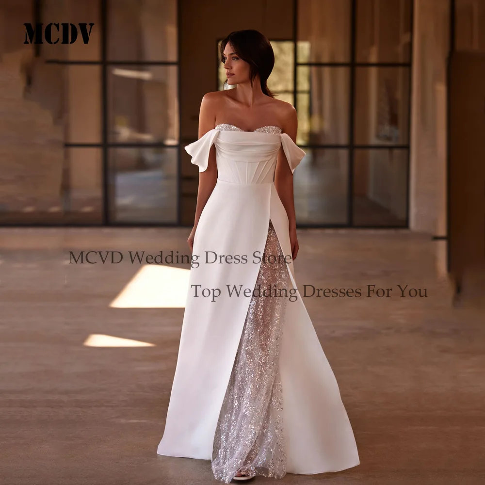 

MCDV Off Shoulder Elegant Wedding Dresses For Women Backless Side Split Corset Sweetheart A-Line robe de mariée Customized