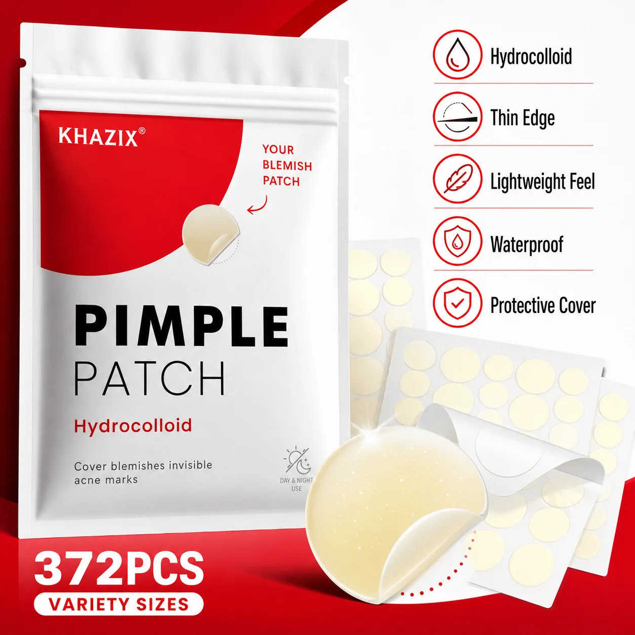 372PCS Hydrocolloid Acne Pimple Patch, Hydrocolloid Spot Stickers, Covering Zits and Defect, Nighttime Spot Stickers for Face