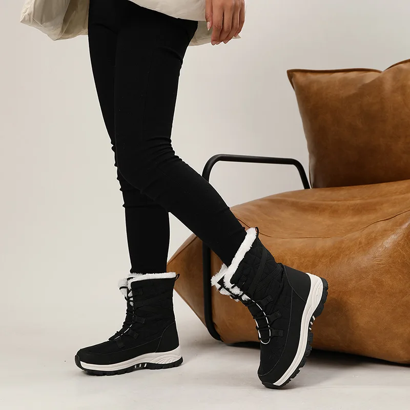 

Теплые зимние ботинки на флисовой подкладке, женские высокие сапоги, осенне-зимние модные повседневные ботинки из резины и хлопка, удобные, на плоской подошве