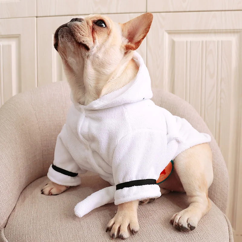 1PC Pet Apparel Dog Cat Spring Autumn White Bathrobe Water Absorbent Sleeping Robe with Belt For Small Medium Dogs