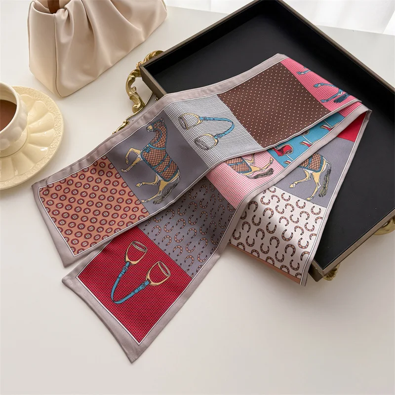 

Equestrian patchwork double-layer scarf ribbon tie packaging decoration suit neckerchief small long strip hairband silk scarf