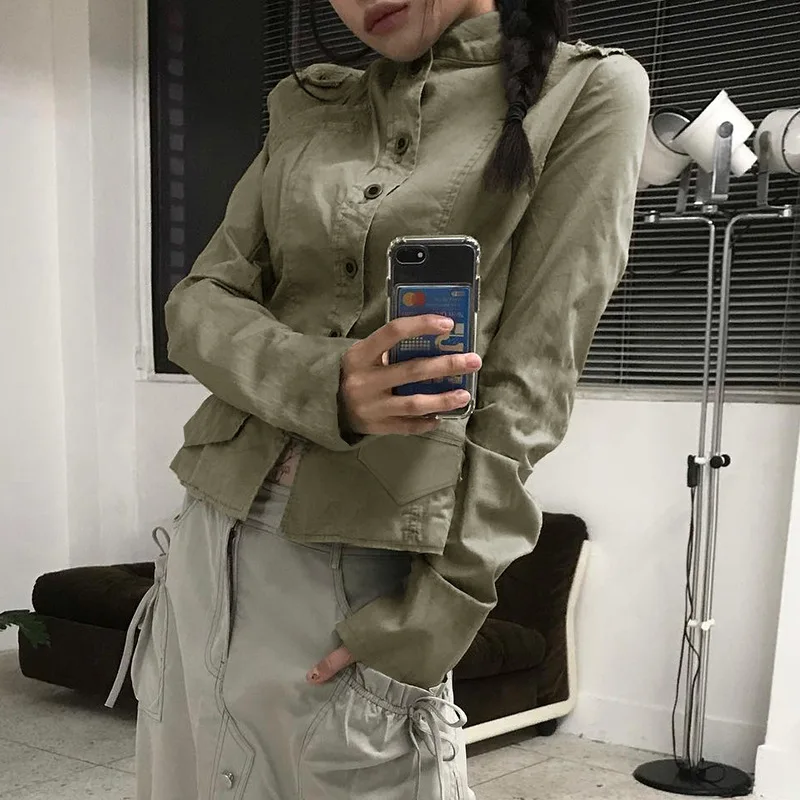 Personalized Street Lady's Coat Tooling Style Stand Collar Segment Slimming Casual Coat Spring And Autumn Commuter Women's Wear