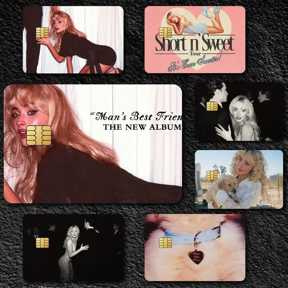 Singer S-Sabrina Carpenter Mans Friend Film Skin Cover Credit Card Stickers 4PCS Debit Front Decoration Bank Bus Pass Waterproof