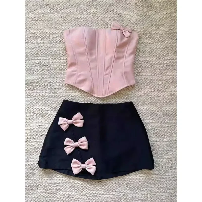 

Pink Gentle Tube Top Women's Clothing High-Grade Niche High-End Super Nice This Year Popular Beautiful Suit Skirt