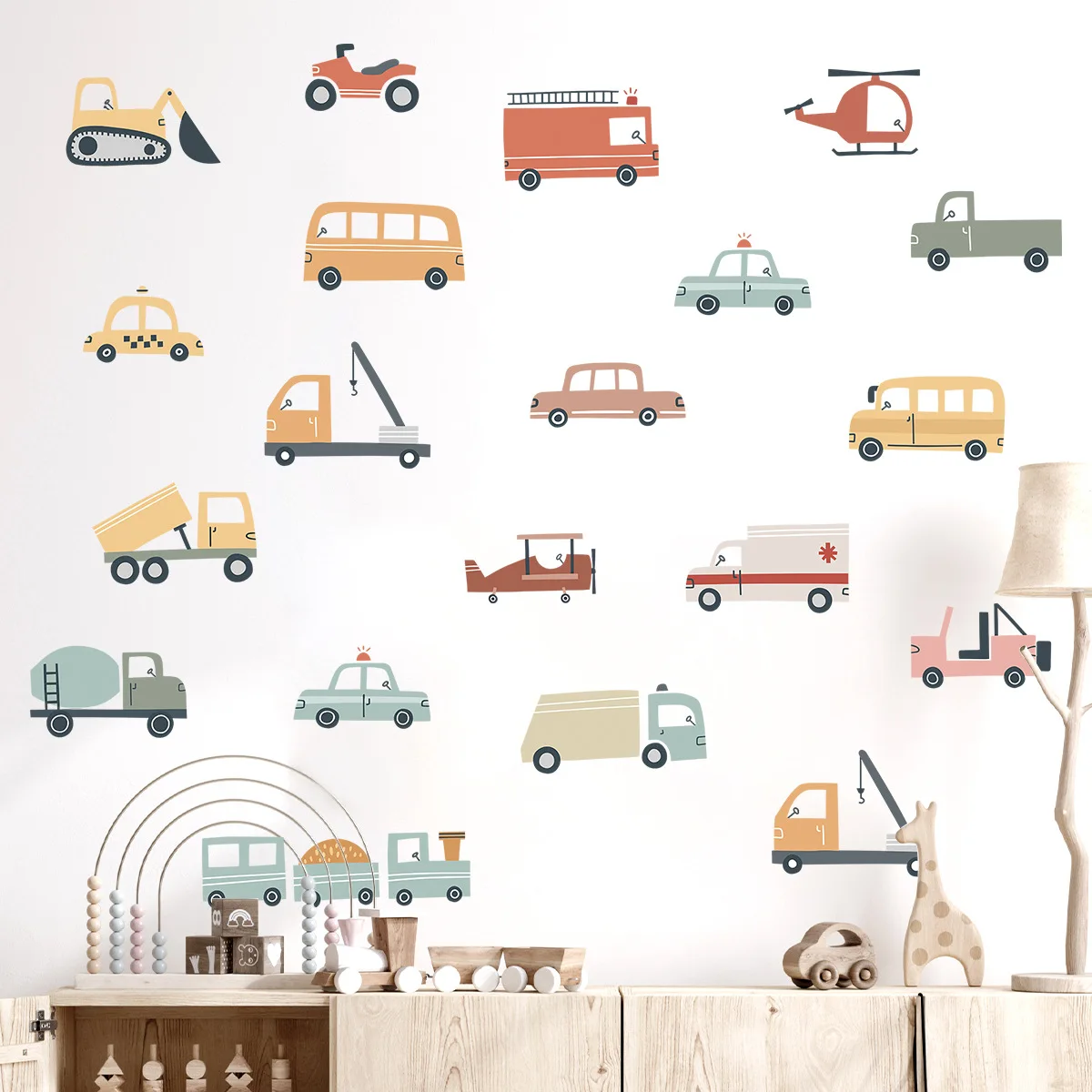 Cartoon Car Construction Truck Furniture Wall Stickers Kids Room Decor for Baby Bedroom Decoration Living Room Wall Decals