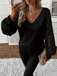 Long Lace Sleeves Pullover Women's V-Neck Short Tops Autumn Winter Fashionable Clothing Plush Sexy Slim Fit Knitted Sweaters