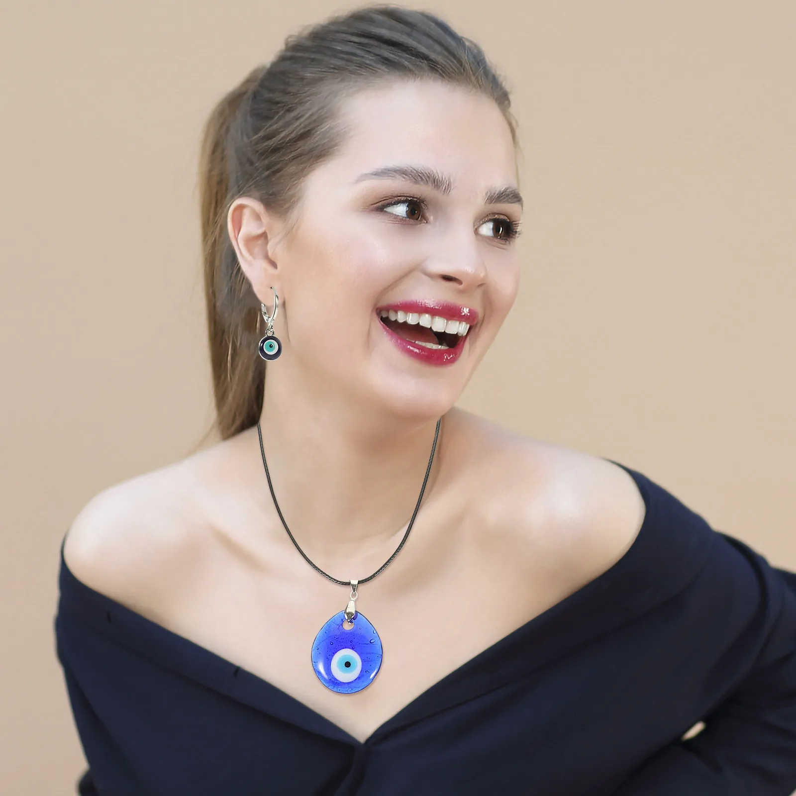 

1Set Evil Eye Jewelry Set Necklace Pendant Bracelet Earrings Protection Charm Gift for Women Girls Fashion Accessories