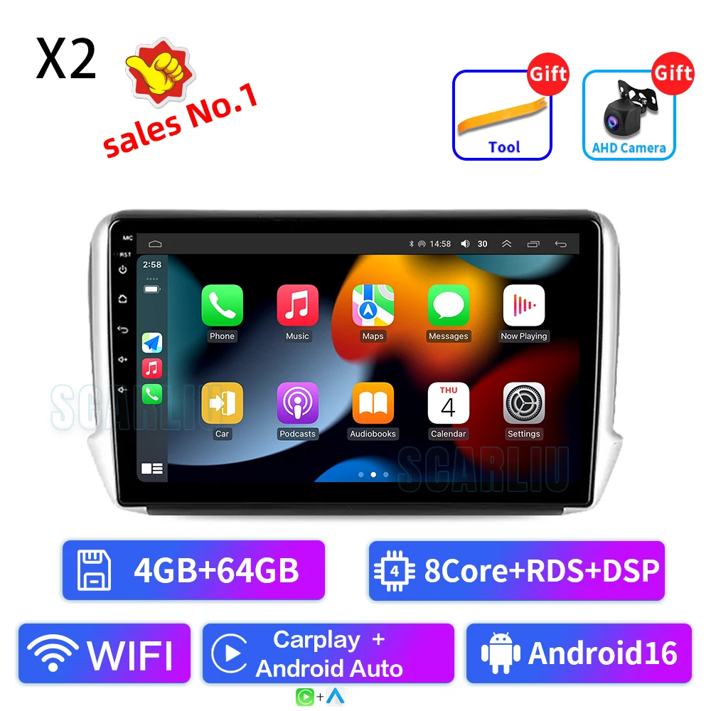Android16 radio Voor Peugeot 2008 208 Serie 2012-2018 Auto stereo Multimedia Video Player carplay Auto GPS Navigatie 2din Geen dvd