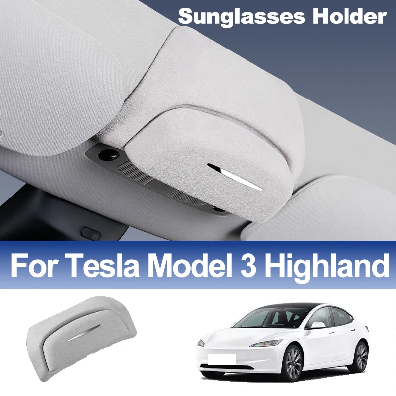 For Tesla Model 3 Highland Suede Car Sunglasses Holder Eyeglass Box Glasses Holders Auto Interior Accessories