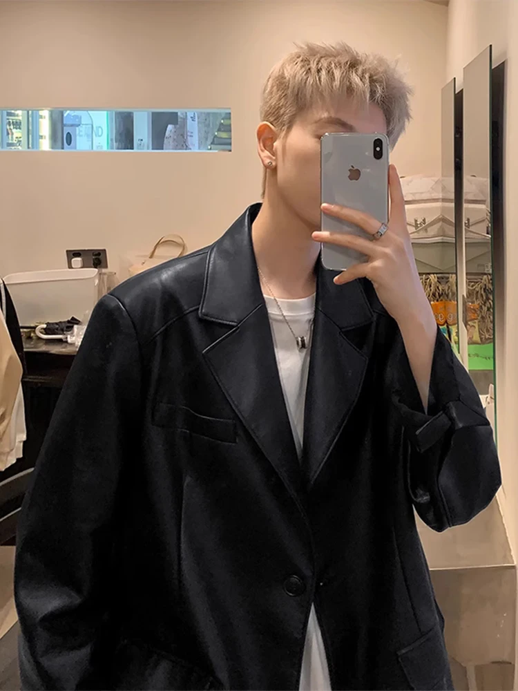 

Винтажная американская мотоциклетная куртка в уличном стиле для мужчин, весенне-осенняя, с отложным воротником, из искусственной кожи, молодежная, модная, из ПУ материала