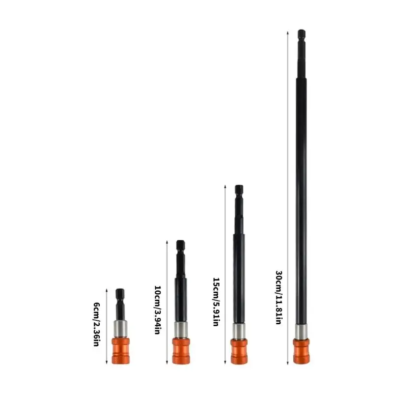 R9UF 4Pcs 1/4inch Shank Bit Holder Long Extension 60/100/150/300mm for Electric Drill Screwdriver Electric Hand Tool