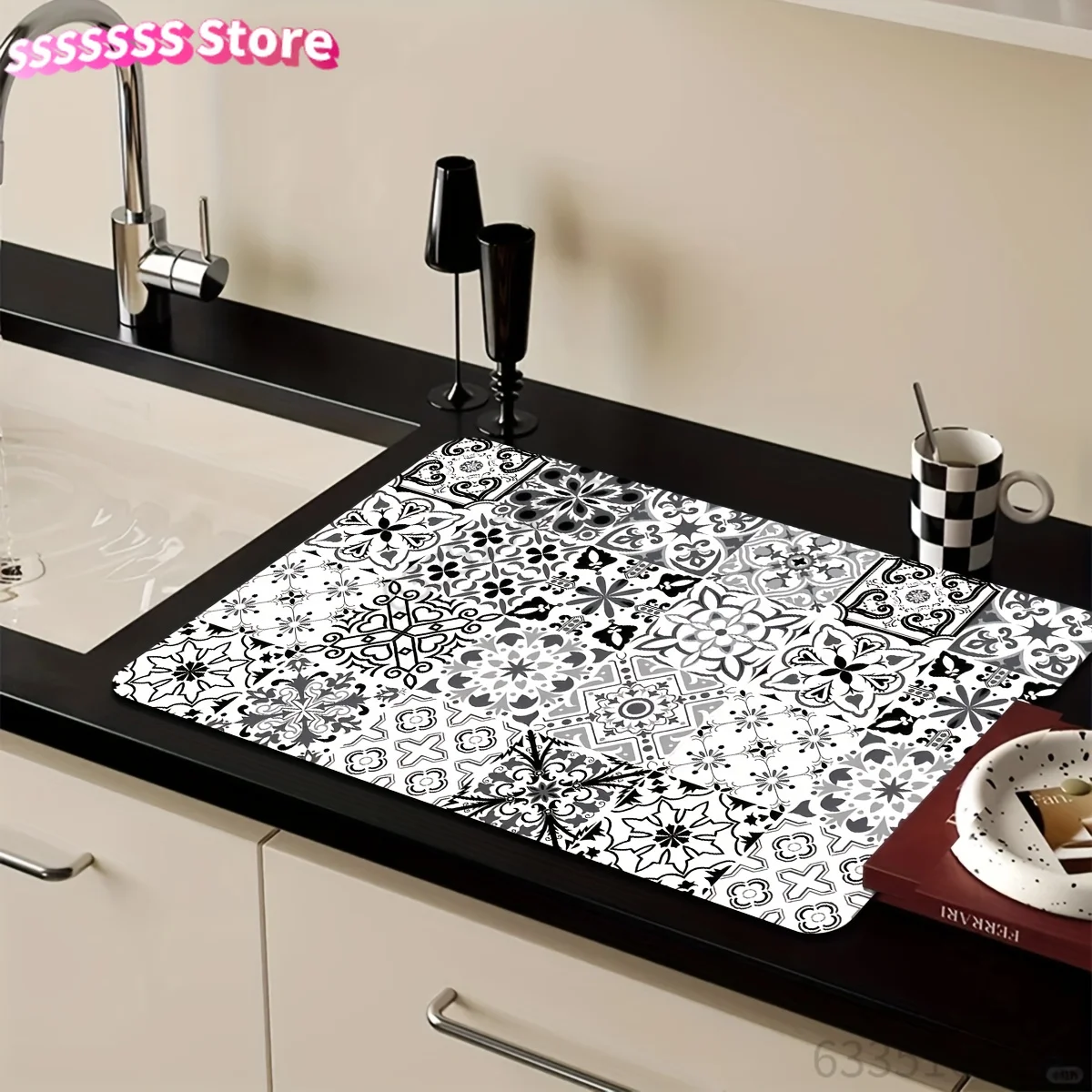 Coffee Machine Absorbent Pad/Checkered Design/Quick-Drying/Heat-Resistant/Ideal for Kitchen Countertops, Coffee Bars, Restauran