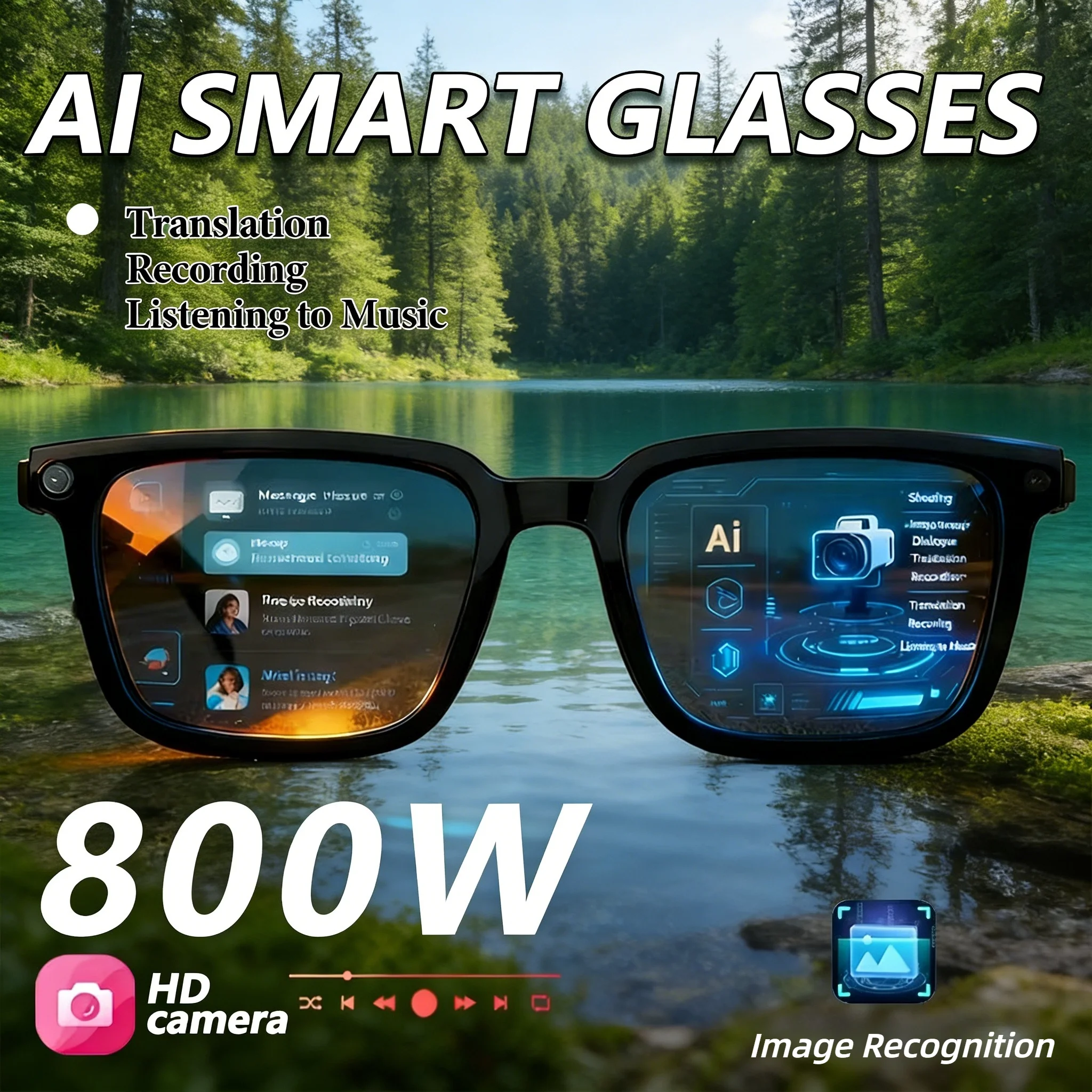 2026 New AI Smart Glasses AI Translation 8MP HD Camera 4K Shooting Image Conversation Recording Listening To Music Smart Glasses