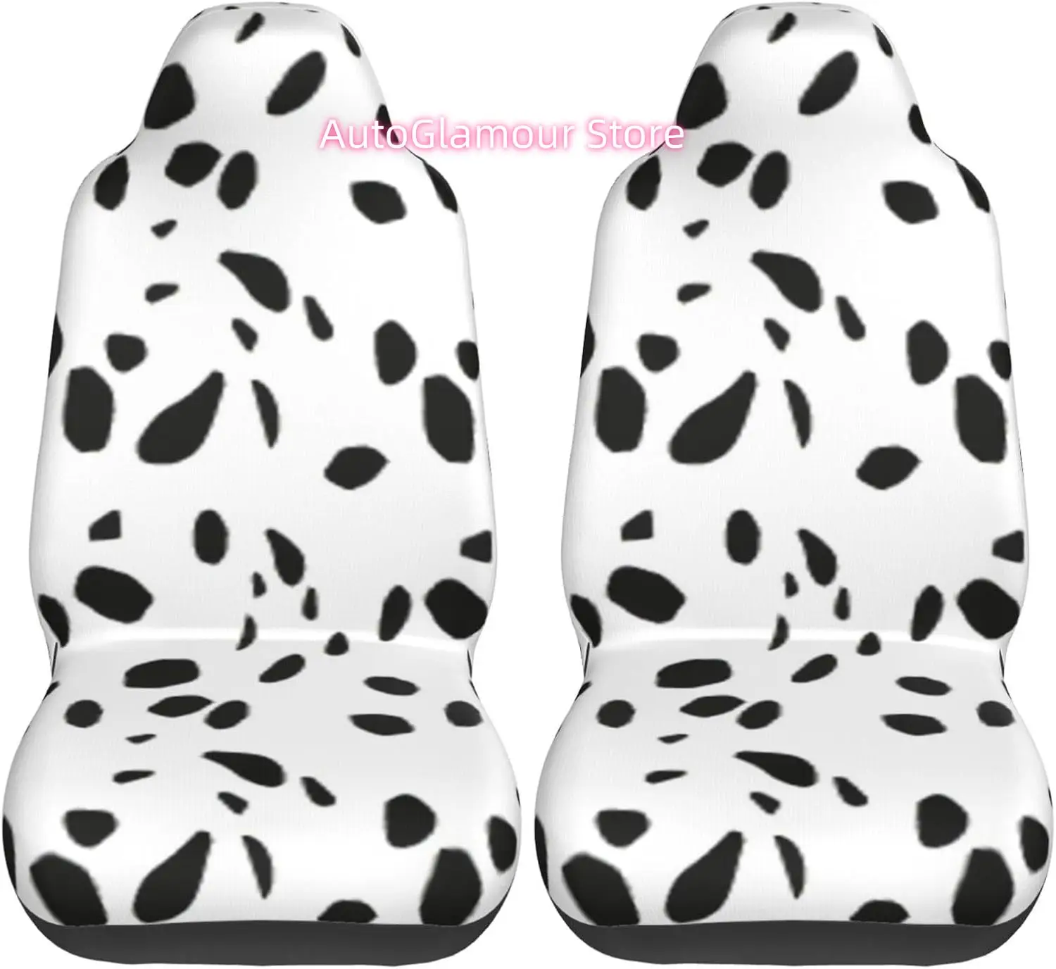 Dalmatian Print 2-Piece   Seat Cover Complete Set - Elastic Seat Protection Cover for Cars, Trucks, Suvs, and Truck