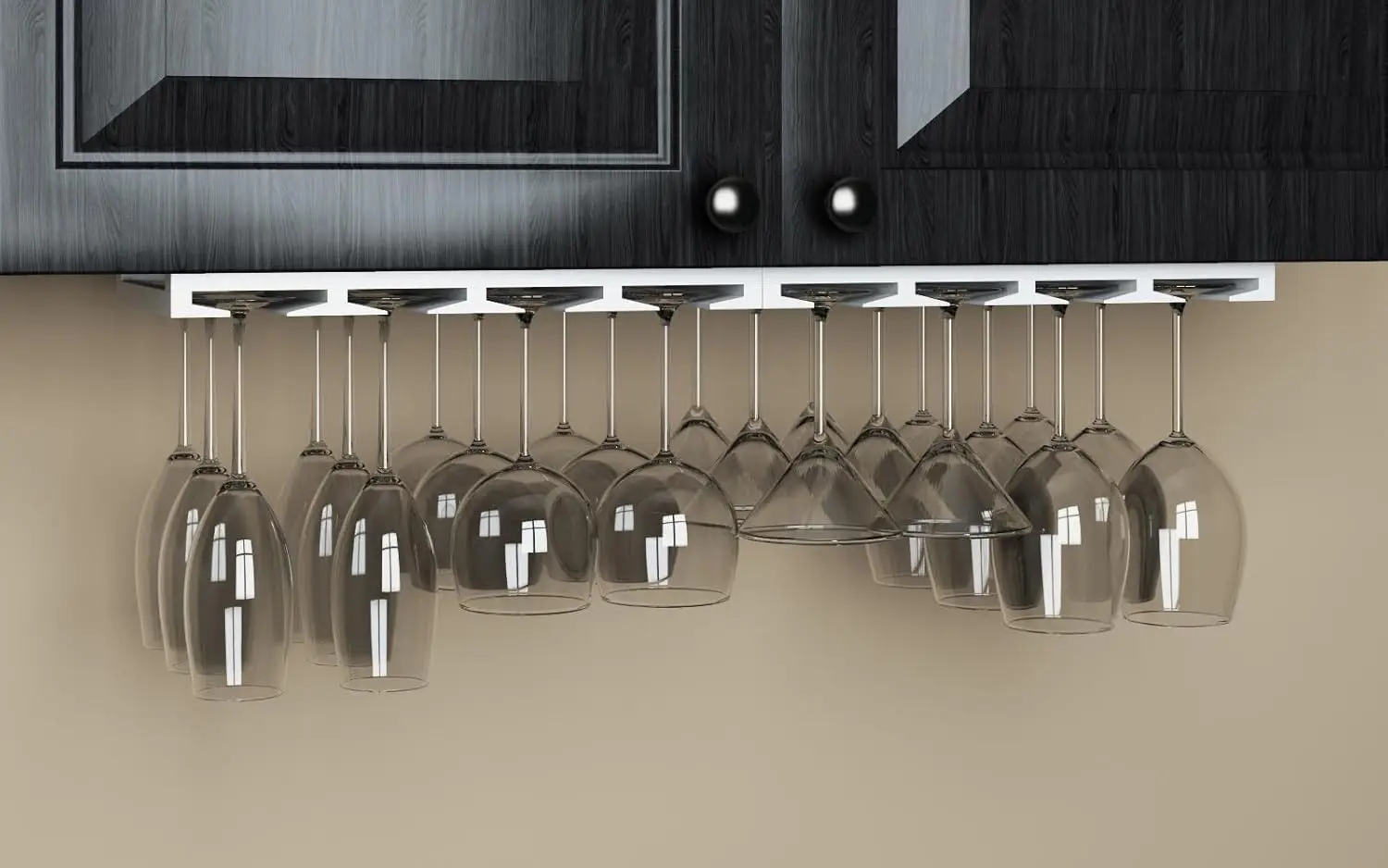 4-Section Under Cabinet Wood Stemware Rack, Hanging Shelf for 12 Wine Glasses, 10-Inch Deep White Organizer